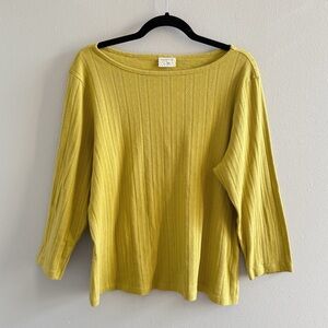 Curator SF Pointelle Quarter Sleeve Boatneck Top Size 3XL Yellow